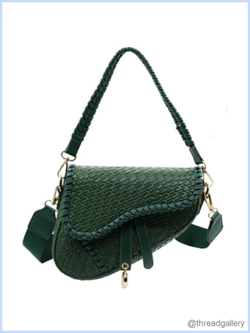 Woven Imitation Crocodile PU Leather Saddle Bag Crossbody Satchel Purse
